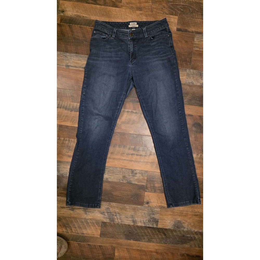 LL Bean Womens Classic Fit Jeans Sz 8 Reg Dark Wash Tencel Stretch Straight Leg